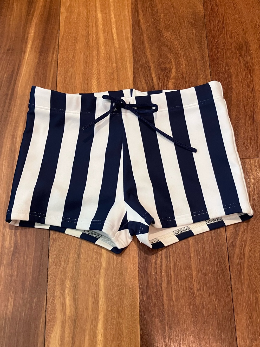 Kids Navy and White Striped Minnow Swim Trunks